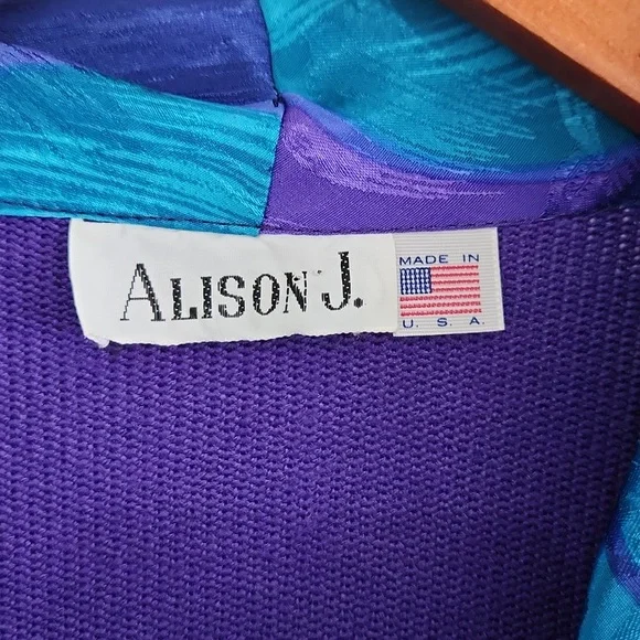 Vintage Purple & Teal Satin Skirt / Sweater Set sz 12 2pc floral print suit - Picture 4 of 7